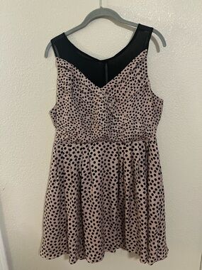 LC Lauren Conrad Pink Polka Dot Fit & Flare Dress with Black Mesh Yoke